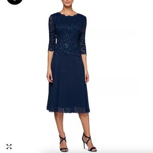 Size 8 Alex Evenings Sequined Lace Contrast Midi Dress
